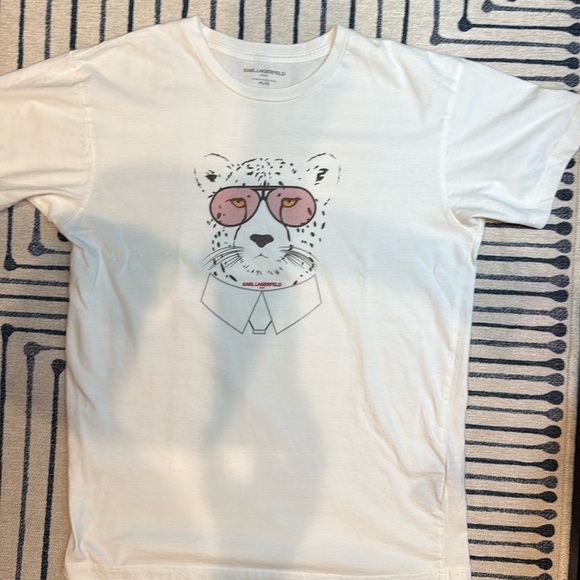 Karl Lagerfeld White Tee with Pink and Black Graphic - Picture 4 of 5